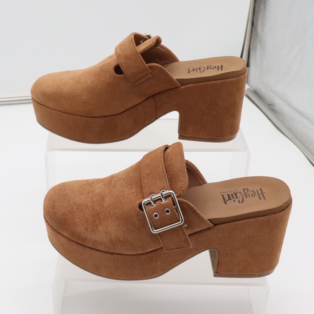 Hey Girl Clogs Womens 6 Tell Me More Brown Platform Buckle Mule Excellent